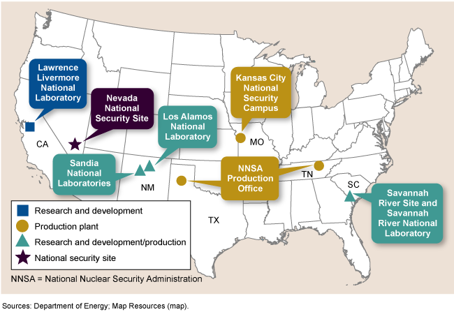 Nuclear Security Enterprise locations marked on a U.S. map