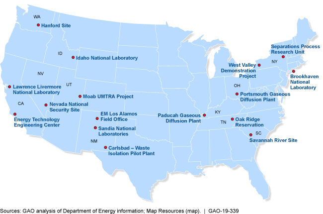 U.S. map with locations marked in California, Washington, Nevada, Idaho, Utah, New Mexico, Kentucky, Tennessee, Ohio, New York, and South Carolina
