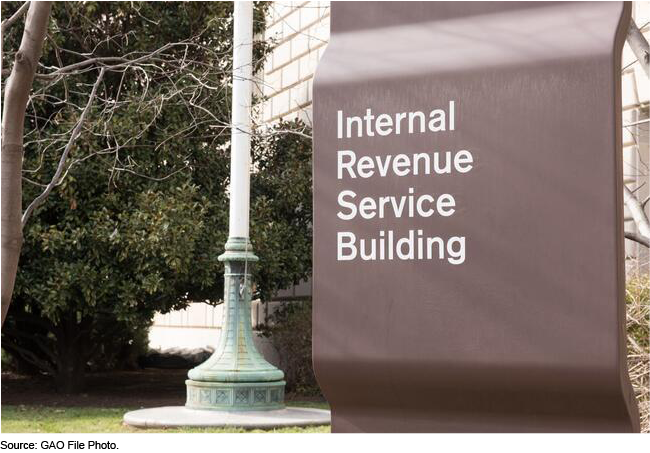 An IRS sign outside of its HQ.