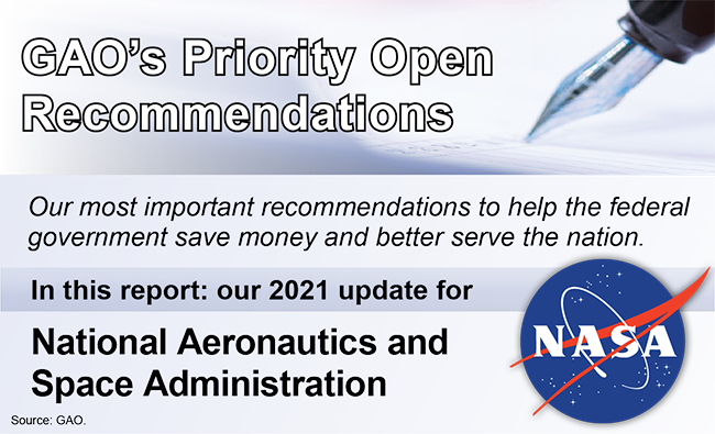 Graphic that says, "GAO's Priority Open Recommendations" and includes the seal of NASA.