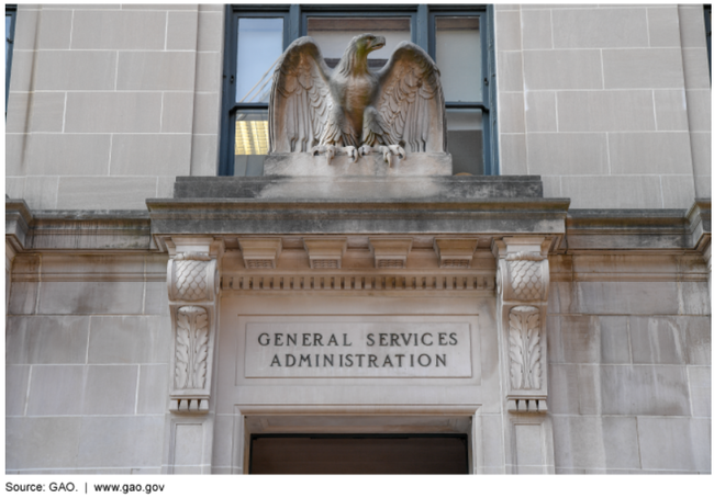 The front of the General Services Administration headquarters