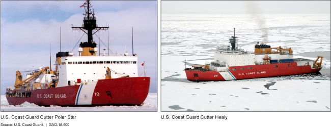 Photos of the U.S. Coast Guard's Polar Star and Healy icebreakers