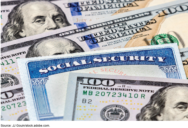 A Social Security card between three $100 bills.