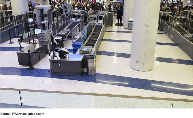 An image of a TSA security checkpoint in an airport.