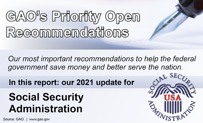 Graphic that says, "GAO's Priority Open Recommendations" and includes the seal of the Social Security Administration.