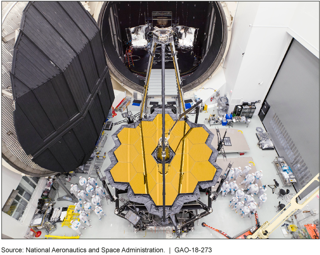 Photo of the telescope's primary mirrors and instrument module being taken out of thermal vacuum testing chamber