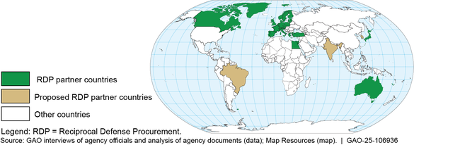 Map of Reciprocal Defense Procurement Partner Countries