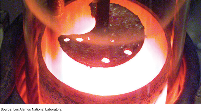 An image of molten plutonium as it is being forged.