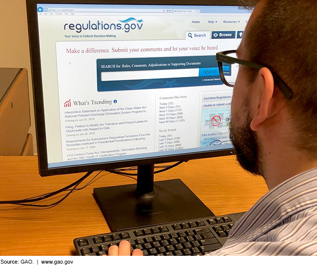 Man at computer looking at regulations.gov