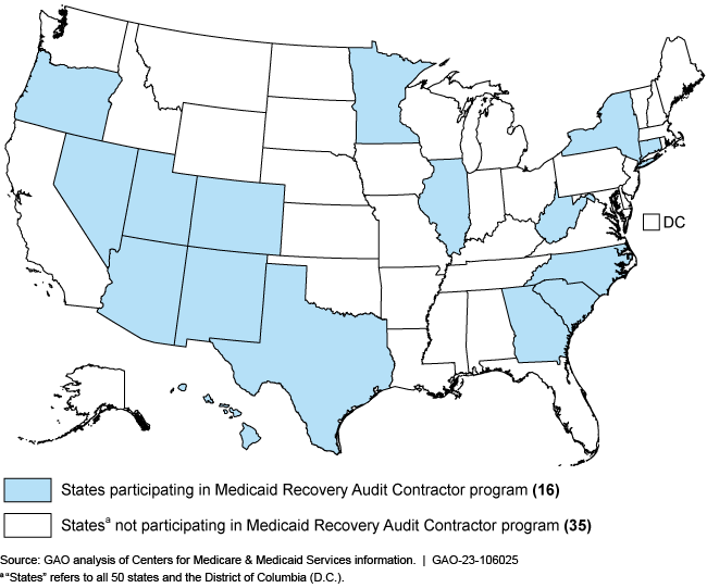 Map of the United States that identifies the 16 states that participate in the program.