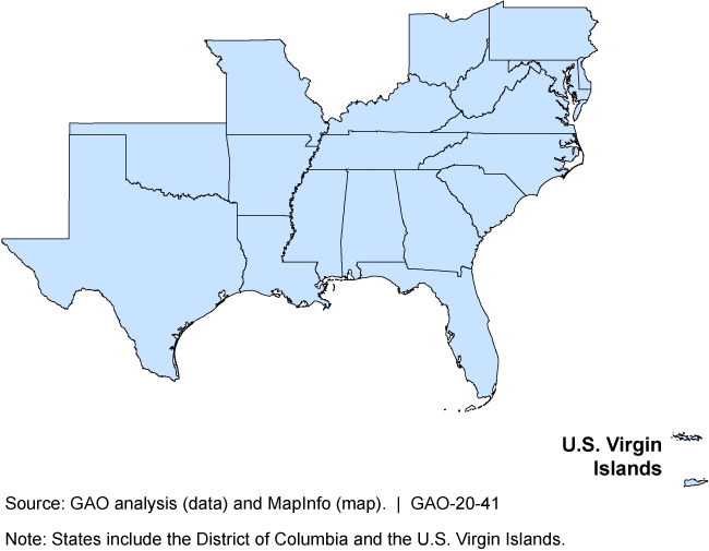 Map showing states with historically black colleges and universities