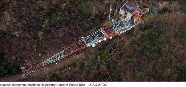 Aerial View of Downed Tower in Puerto Rico after Hurricane Maria, September 2017