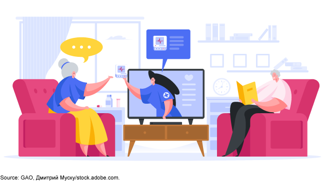 Illustration of a couple sitting around a TV watching a medical device advertisement.