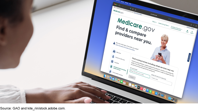 A person looking at the Medicare.gov website on a laptop