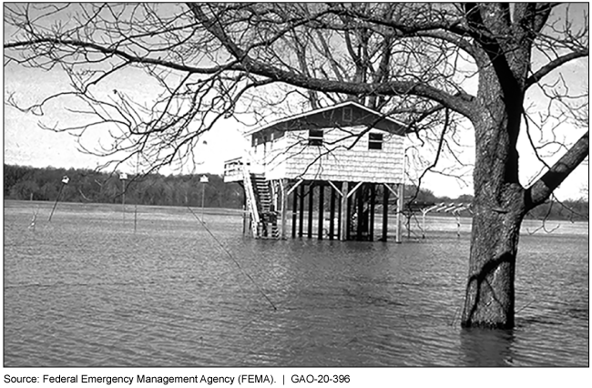 House on piers surrounded by water