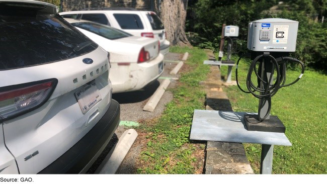 Vehicles parked next to charging ports