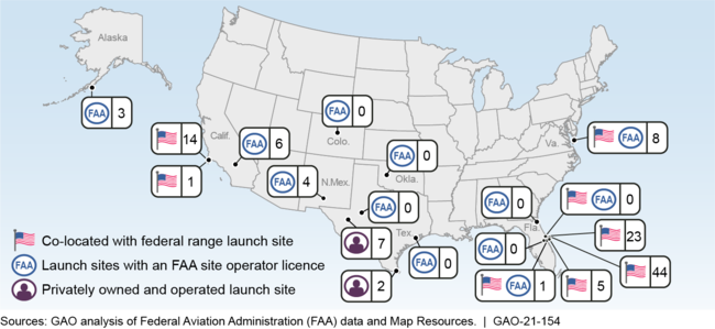 U.S. Commercial Launch Sites with Number of FAA-Licensed Launches, January 2015 - November 2020
