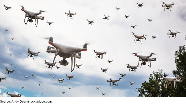 Photo showing a swarm of drones.