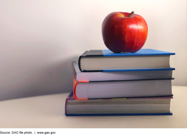 A red apple on top of four textbooks