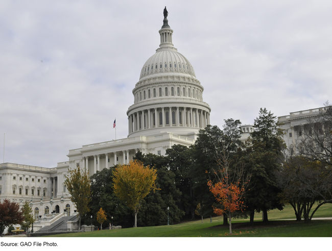 The U.S. Capitol in Fall on a cloudy day.