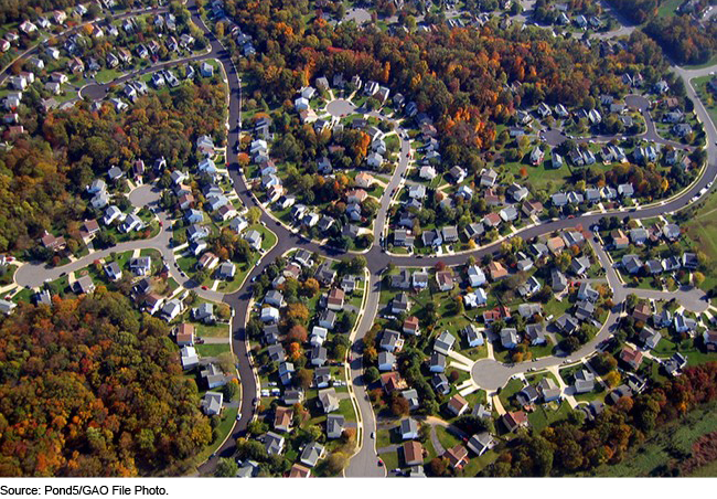 Aerial view of housing developments
