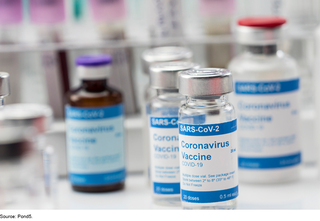bottles of vaccine with COVID-19 labels