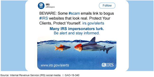 IRS tweet: Some scam emails link bogus IRS websites that look real. Be alert and stay informed.