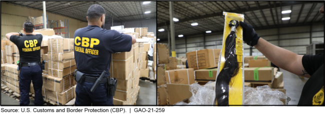 CBP Agents Inspecting a Detained Shipment of Hair Products from China