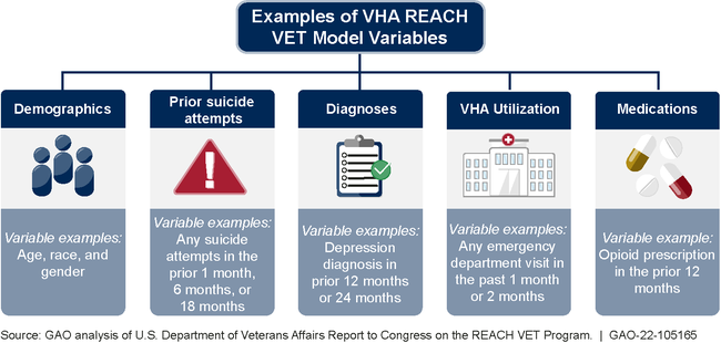 Examples of Variables Used in the Recovery Engagement and Coordination for Health-Veterans Enhanced Treatment (REACH VET) Model (as of March 2021)