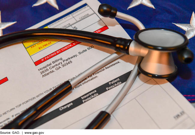 Medical bill, stethoscope, flag