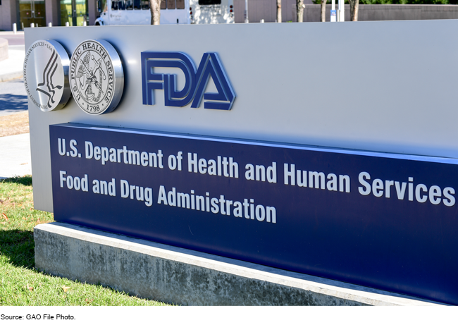 Photo of the U.S. Department of Health and Human Services Food and Drug Administration sign outside of building.