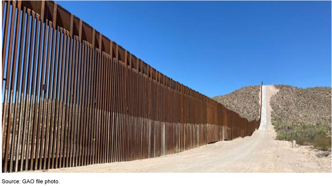 A metal barrier wall at the Southwest border