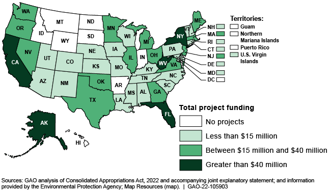 A map of the U.S. showing where EPA's FY 2022 project funding was allocated.