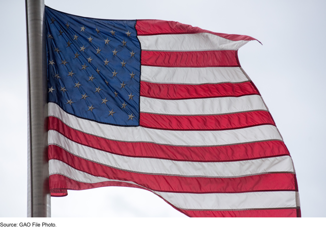 The American flag on a flag pole