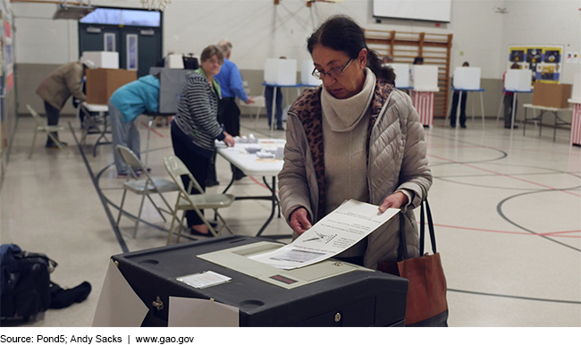 A woman voting at a polling location