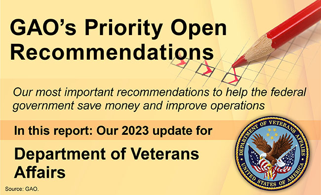 Graphic that says, "GAO's Priority Open Recommendations" and includes the VA seal.