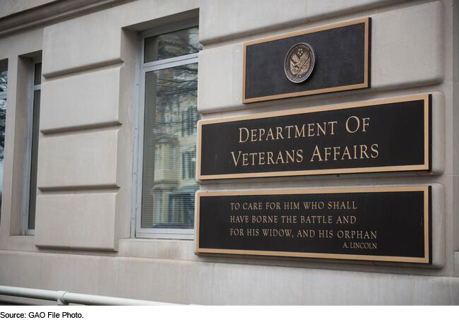 A Department of Veterans Affairs name plaque outside of its headquarters