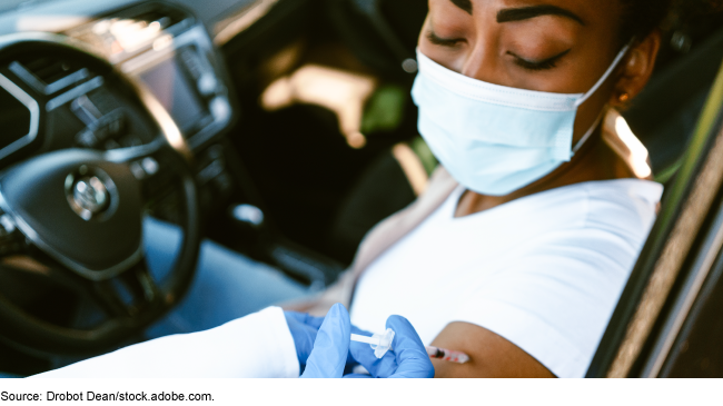 Patient in a car receiving a vaccine