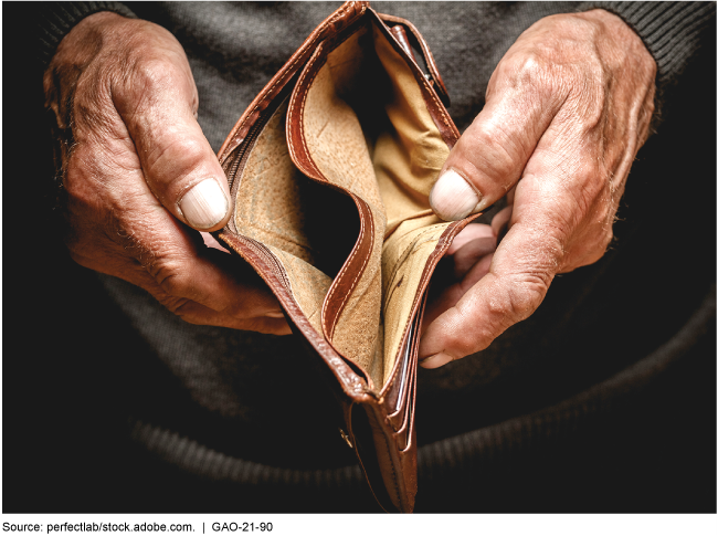 Older person holding empty wallet