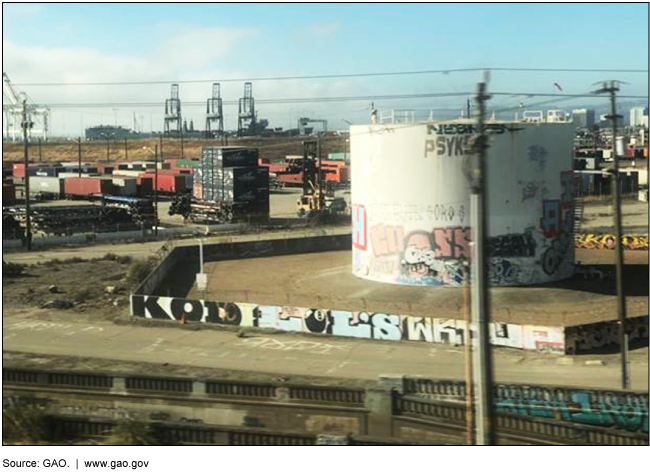 Photograph of an industrial part of West Oakland near the port.