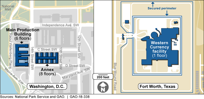 Aerial View of the Bureau of Engraving and Printing's Washington, D.C. and Texas Facilities