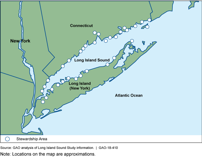 This map of Long Island Sound shows 33 Stewardship Areas. 