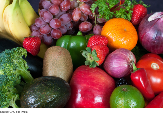 Photo of fresh fruits and vegetables.