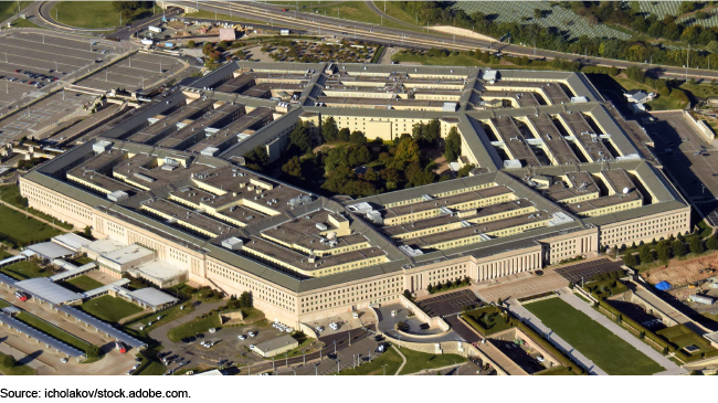 An aerial photo of the Pentagon building.