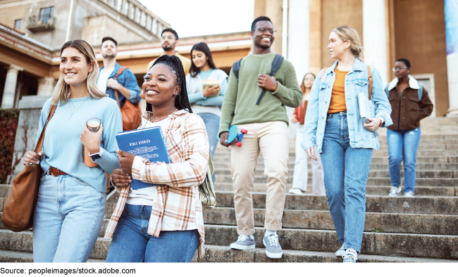 Group of students walking down the stairs on campus