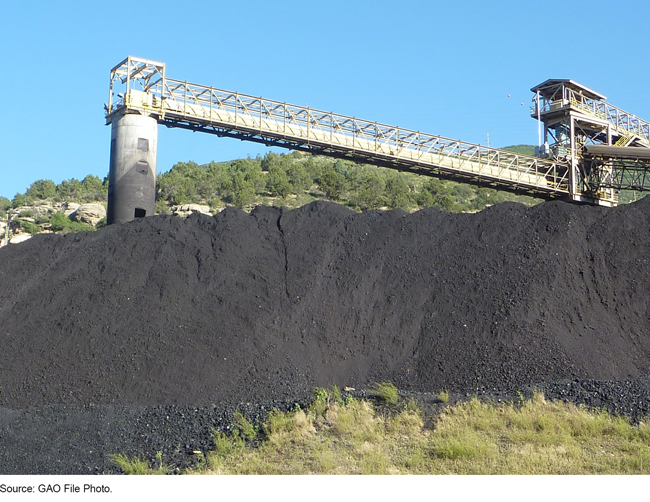 A large mound of coal at a coal processing facility