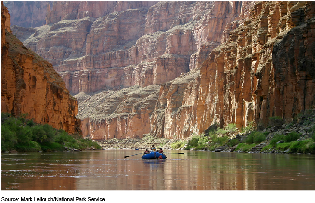 A group rafting in the Grand Canyon