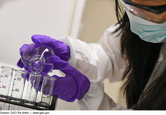 A scientist pours liquid into tubes