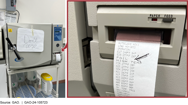 A machine with a "don't use" sign on it and a close up image of the same machine with a print out that says, "Fail High Temp."