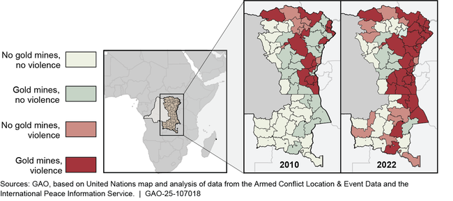 Locations of Violent Events and Informal Gold Mining Sites in Eastern Democratic Republic of the Congo, 2010 and 2022